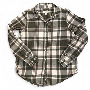 Lucky Brand taupe/grey plaid button-up flannel shirt